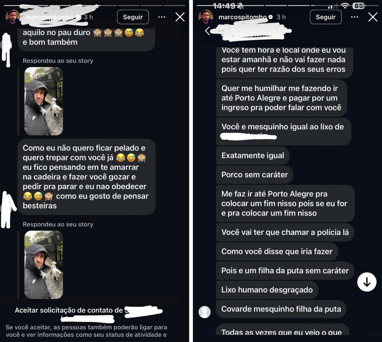 Marcos Pitombo expõe stalker nas redes sociais || Reprodução: Instagram 