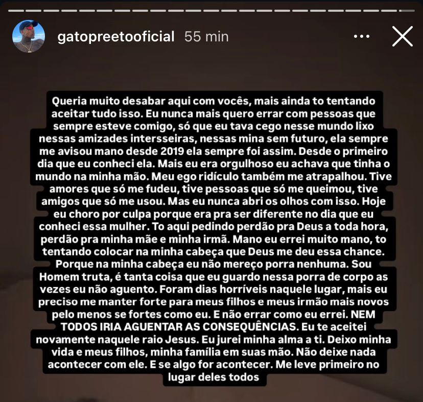 Gato Preto desabafo nas redes 