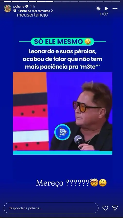 Poliana Rocha reage entrevista de Leonardo (Foto: reprodução/Redes Sociais)