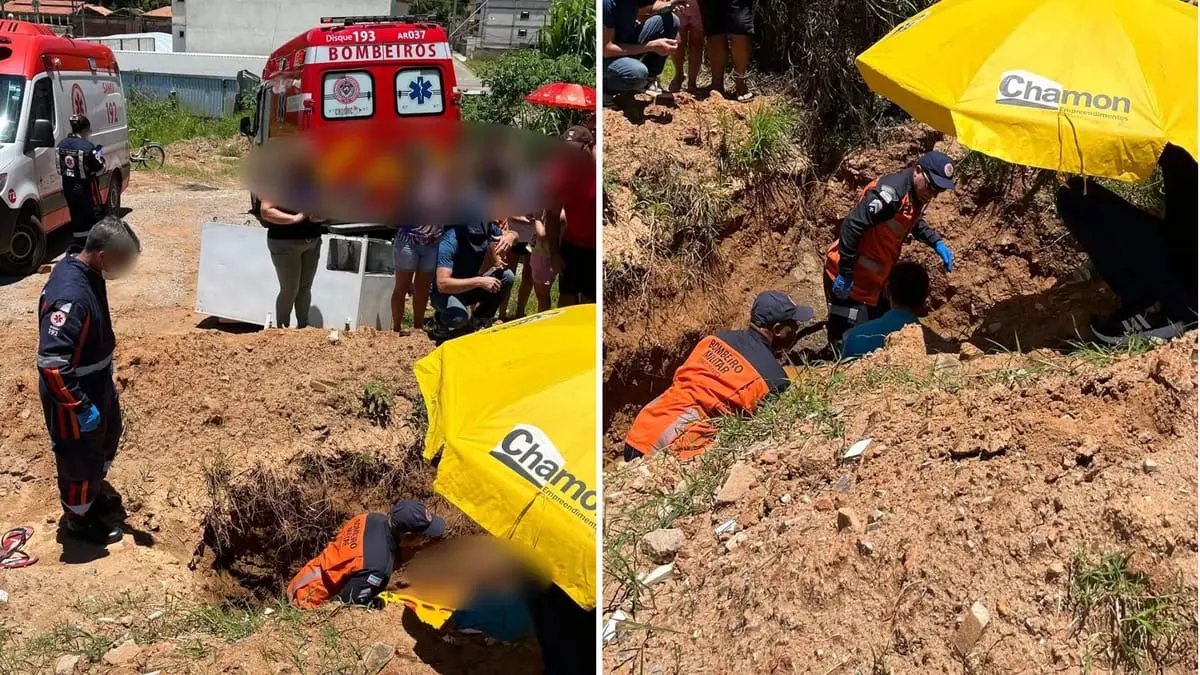 Mulher de87 cai no buraco   (Foto: Divulgação/Defesa Civil de Venda Nova do Imigrante)