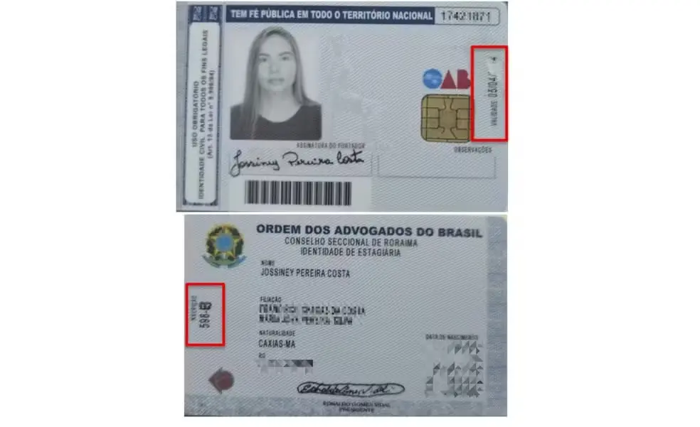 Carteira da OAB usada pela suspeita estava cancelada desde 2024 e apresentava sinais de adulteração, segundo a Polícia Civil. Foto: Arquivo pessoal.