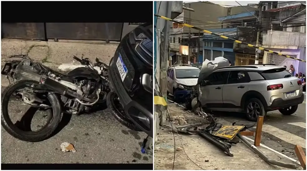 À esquerda, Citroen preto que estava estacionado também foi atingido; à direita, Citroen prata usado no atropelamento — Foto: Reprodução