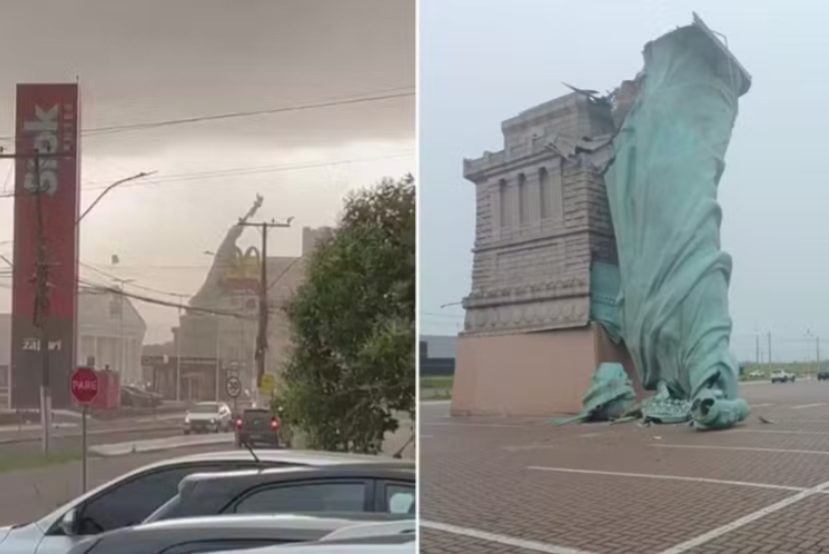 Veja como ficou a 'Estátua da Liberdade' da Havan após temporal no RS