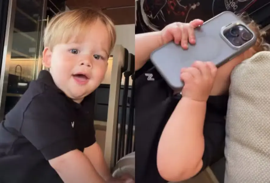José Leonardo, de 1 ano, chama a avó Margareth Serrão de “mamãe” durante chamada de vídeo. Foto: Reprodução / Redes sociais.