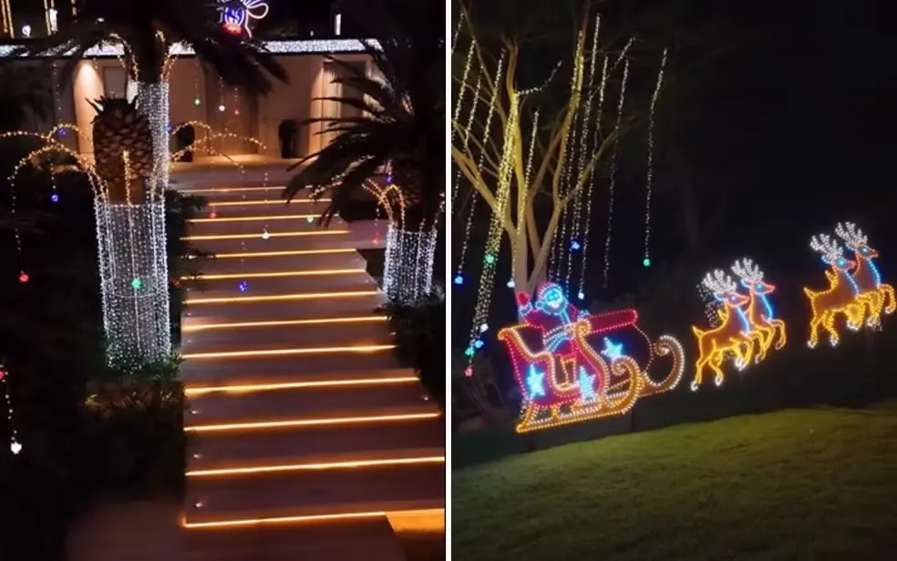 Montagem natalina no jardim da casa de Virginia em Goiânia virou parada para fotos e vídeos nas redes. Foto: Divulgação / Redes sociais.