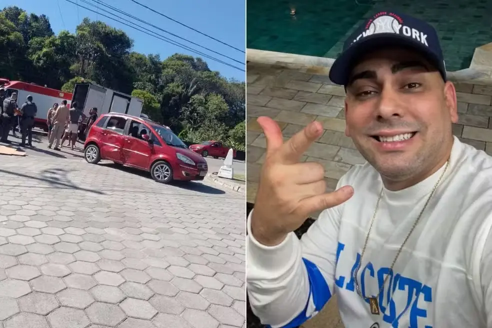 Influenciador digital Fernando Pontes, conhecido como 'Rei da Rifa', de 35 anos, foi atingido por um carro enquanto conduzia uma motocicleta em Guarujá (SP) — Foto: Redes Sociais e Reprodução/Instagram