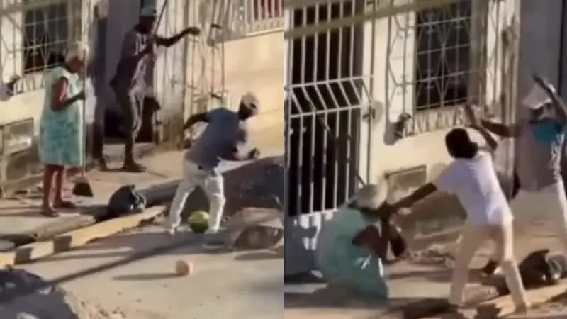 Idosa endo agredida (Reprodução/Redes Sociais)