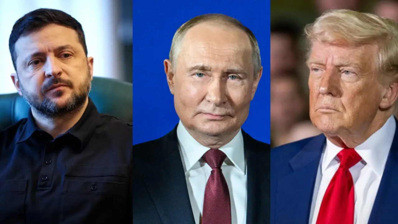 Volodymyr Zelensky , Vladimir Putin e Donald Trump (Reprodução/Redes Sociais/Wikipidia)