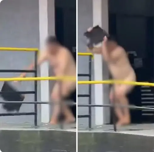 Homem pelado promove quebra-quebra em faculdade (Foto: Redes Sociais)