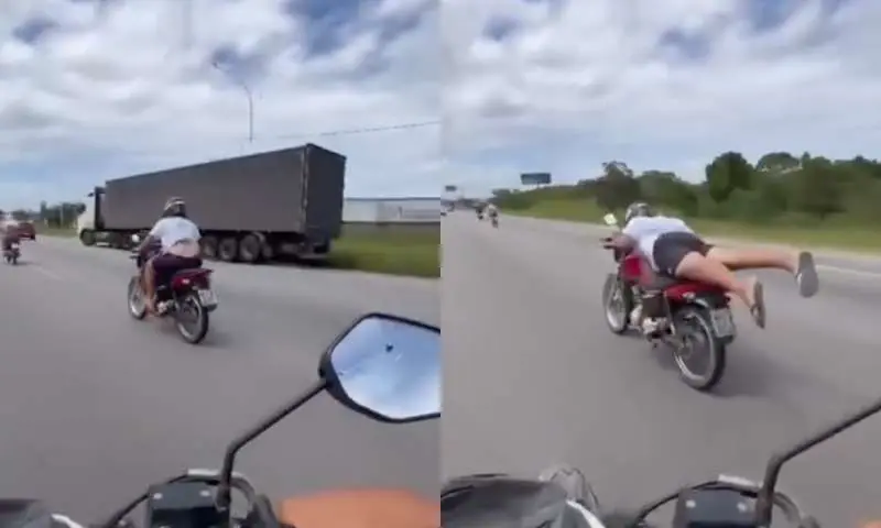 motociclista faz manobra do Superman, 'incorpora' personagem e acaba voando longe (Foto: Redes Sociais)
