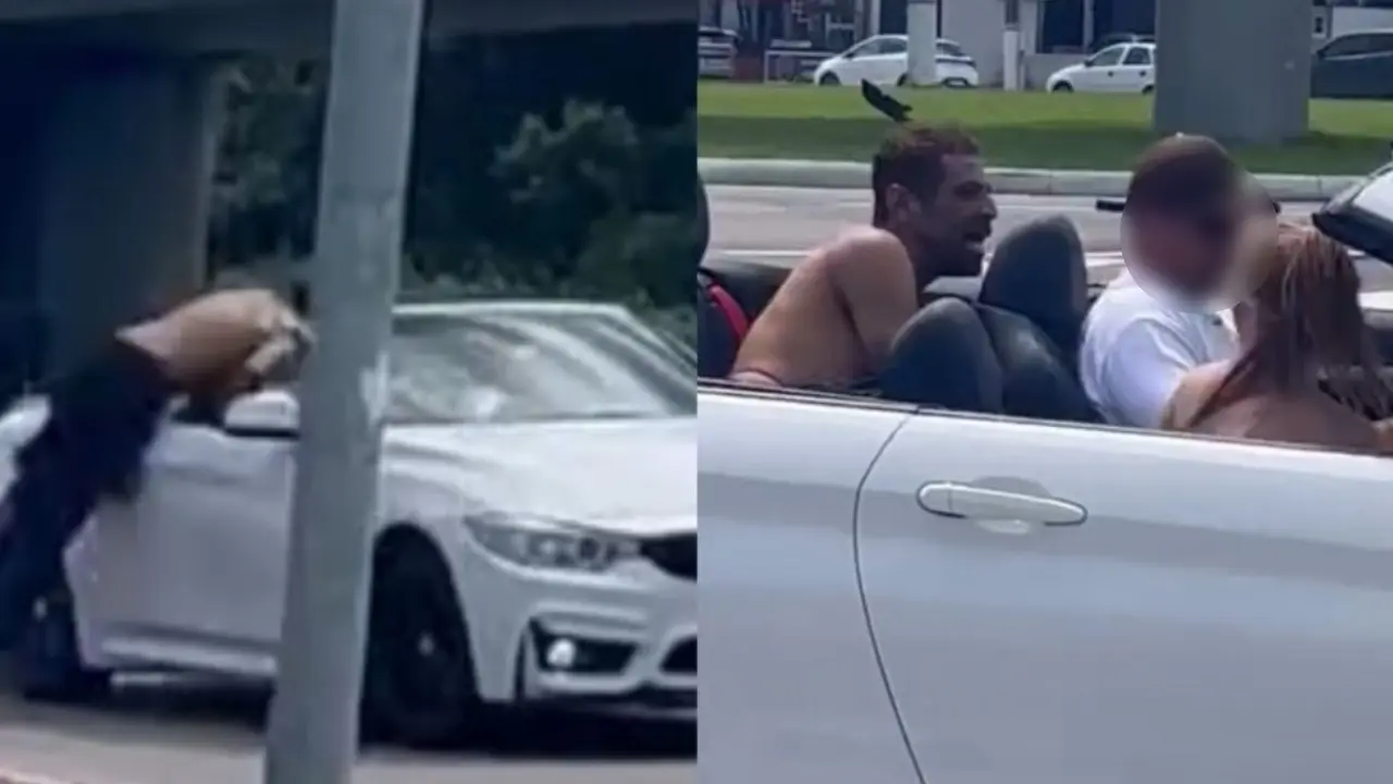 Assaltante tenta pegar carona em BMW durante fuga e se dá mal; veja vídeo
