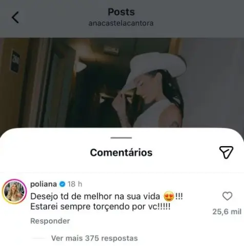 Mensagem de Poliana (Reprodução/Redes Sociais)