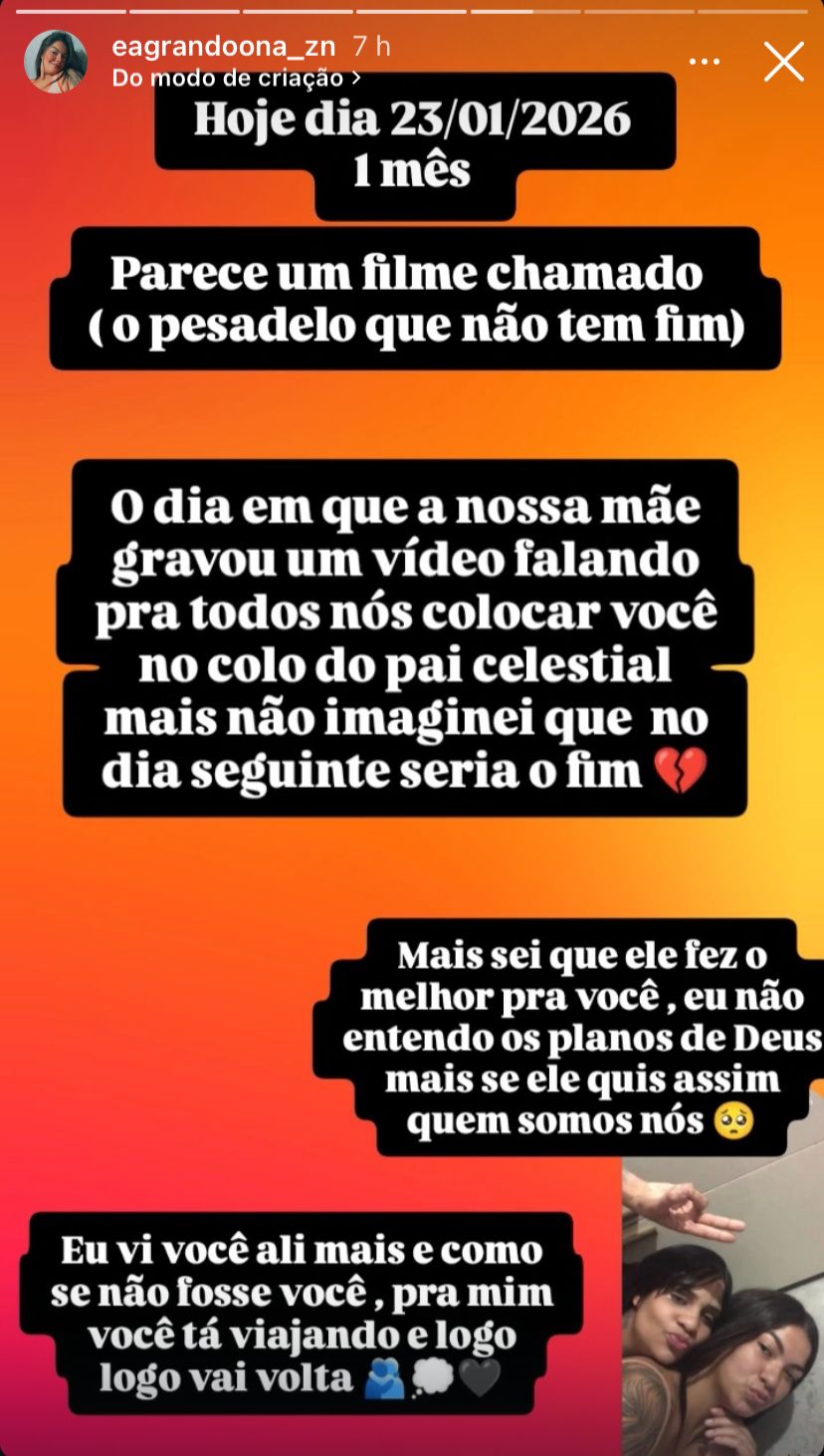 Publicação de irmã de Tainara 