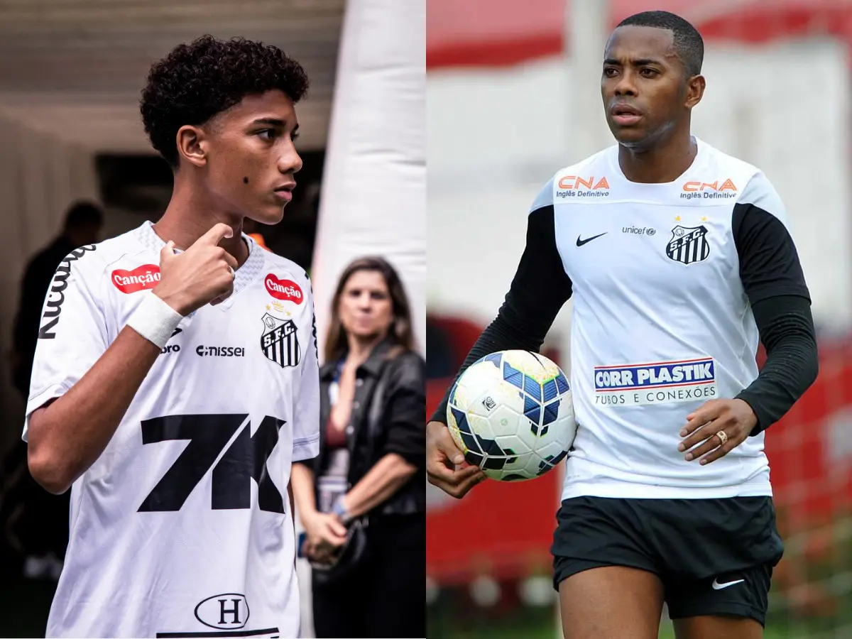 Preso por estupro, Robinho recebe homenagem de aniversário do filho: 'trabalho, caráter e coragem' - Fotos: Raul Baretta/ Santos| Ivan Storti/Santos
