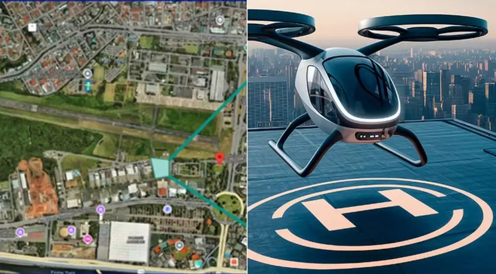 Estruturas chamadas de vertiportos vão permitir pouso e decolagem de aeronaves elétricas em áreas urbanas. Foto: Reprodução.