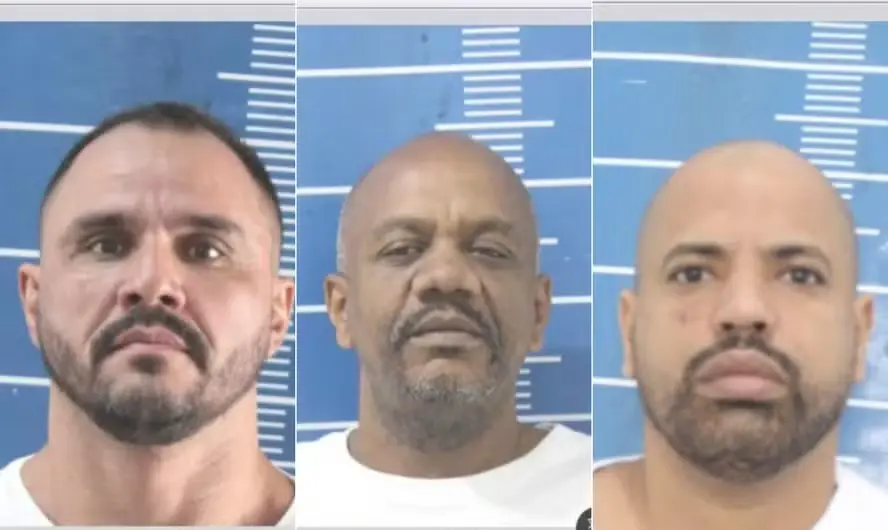 Tiago Vinicius, o Dourado, acusado de tráfico de armas; André Almeida, o Nestor do Tuiuti; e Márcio Martinez, o Bolado, da Fallet, chefes de facção — Foto: Reprodução
