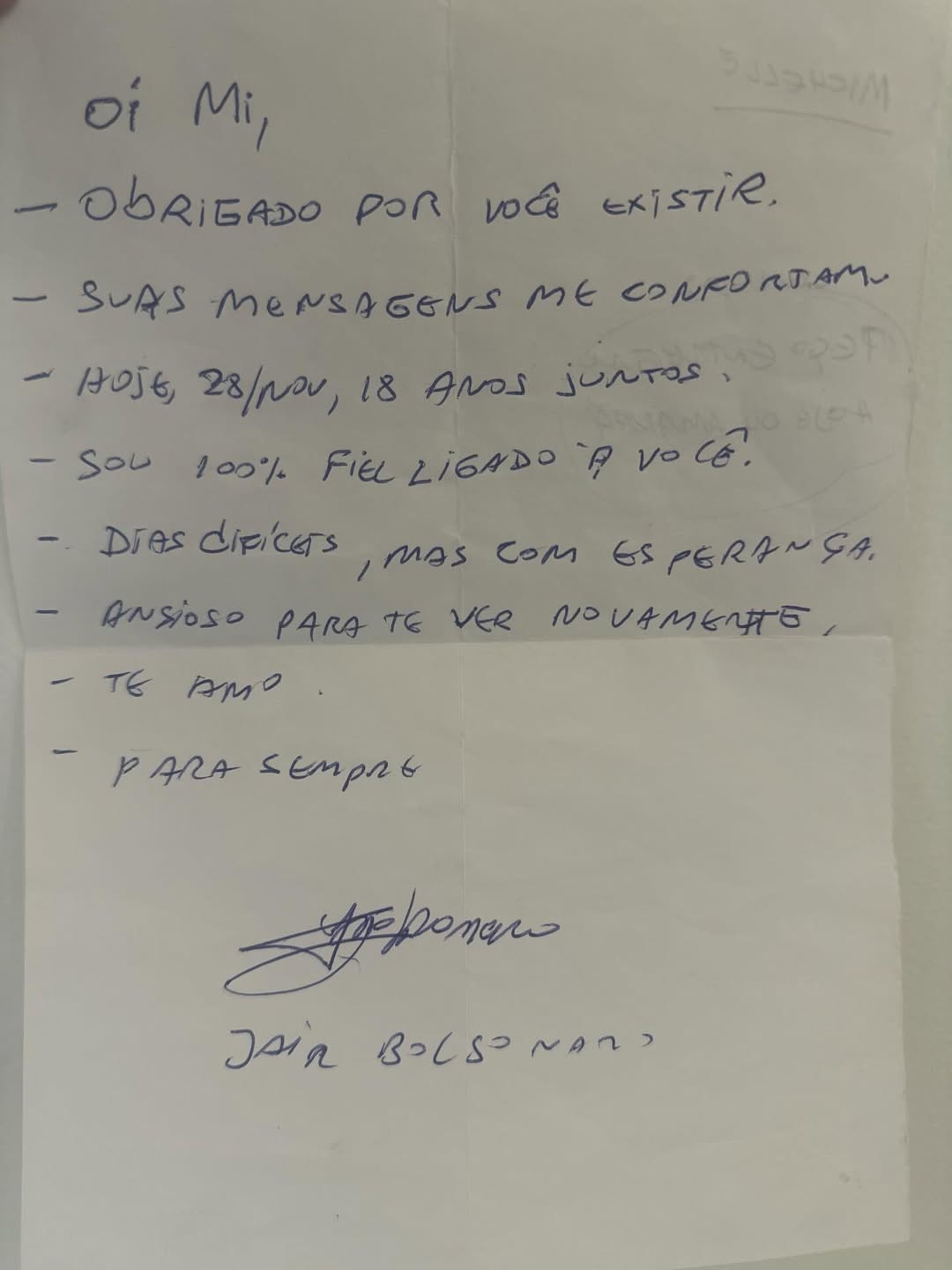 Carta escrita por Jair Bolsonaro (Foto: Reprodução / Redes Sociais)