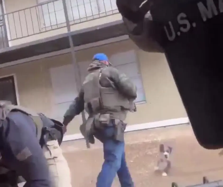 Vídeo mostra agente do U.S. Marshals chutando cachorro durante operação policial em Memphis. Foto: Reprodução.