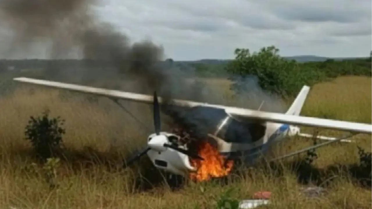 Pouso de emergência (Foto: Reprodução/TV Anhanguera)