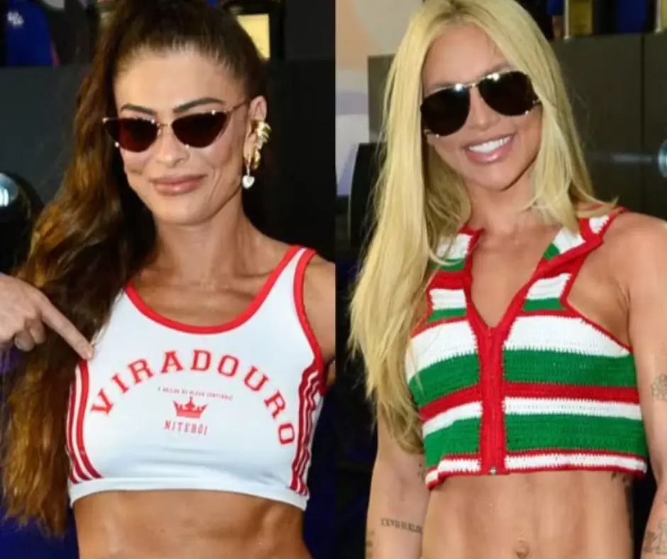  Virginia Fonseca e Juliana Paes trocaram elogios e abraços durante a celebração do título da Viradouro. Foto: Eduardo Martins / Brazil News.