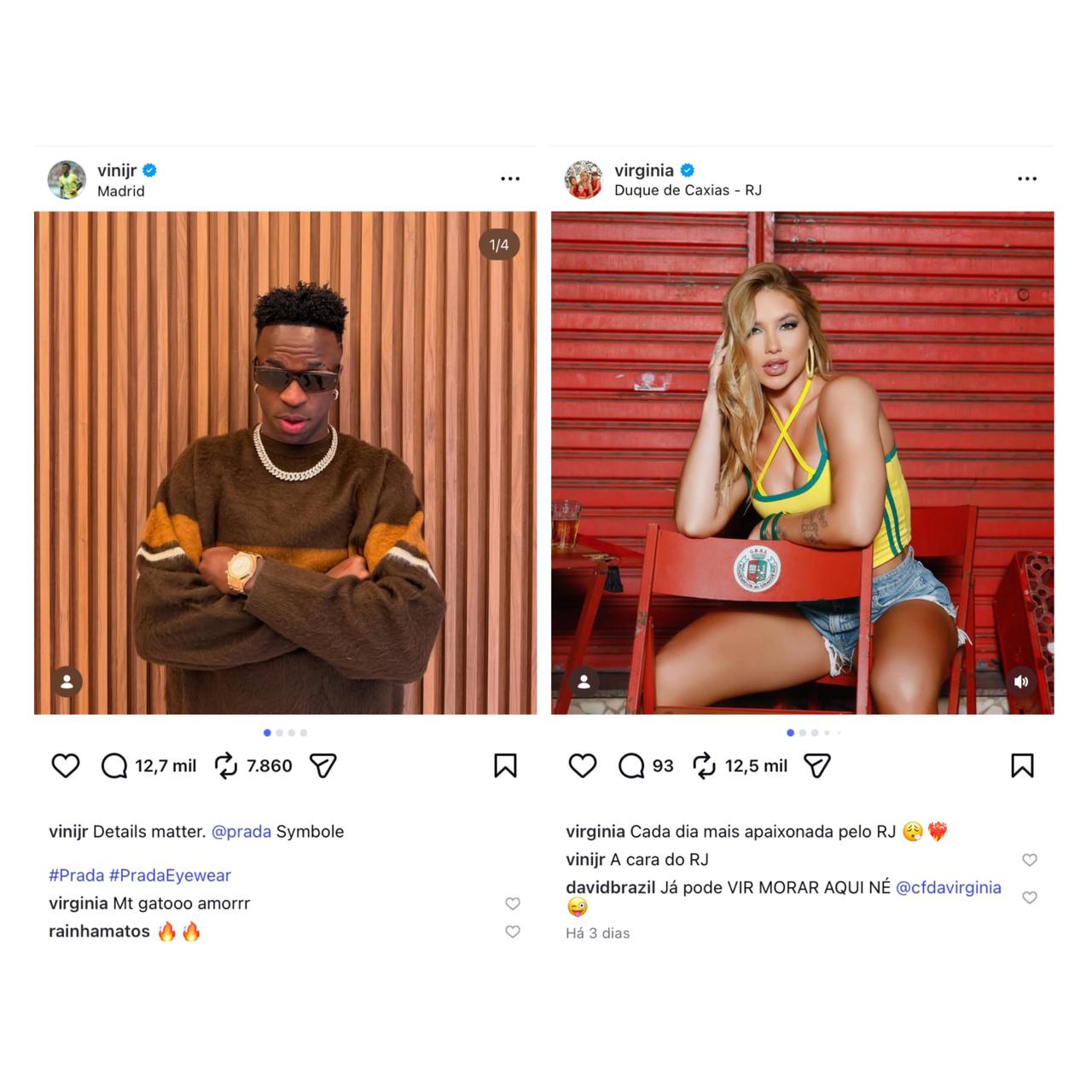 Vini Jr. e Virginia Fonseca trocam elogios nas redes sociais || Reprodução: Instagram 