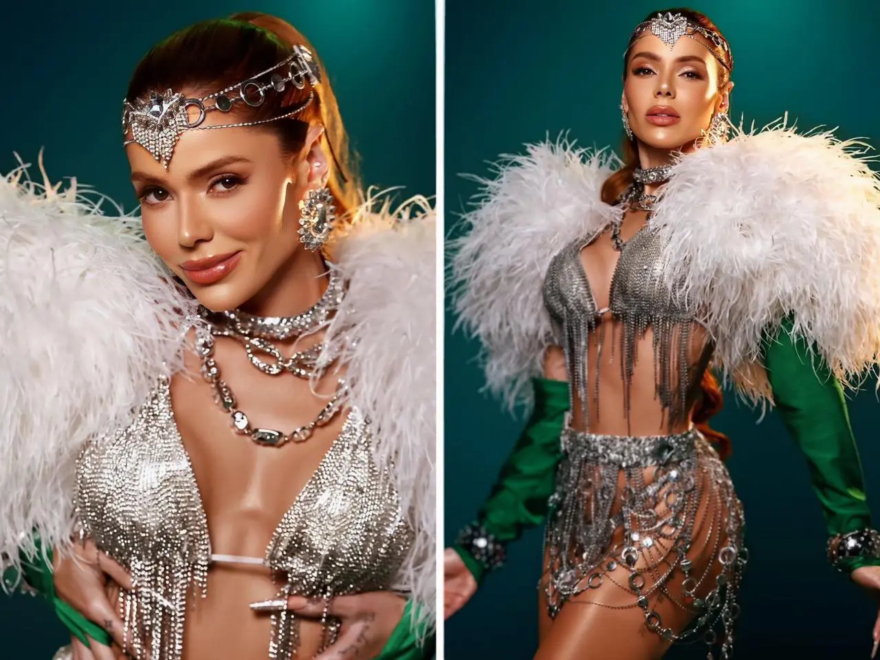 Thaís Vasconellos marca sua estreia no carnaval de SP como Madrinha de Bateria da Camisa Verde e Branco || Imagens/Reprodução: Mari Araujo/ @picsmariooficial 