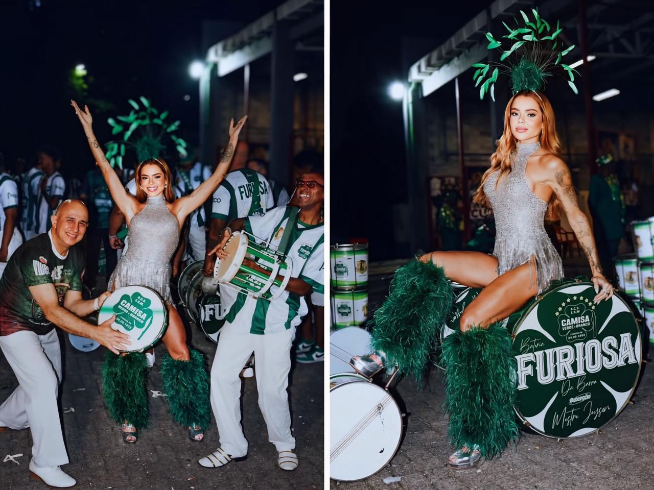 Thaís Vasconcellos estreia como Madrinha de Bateria da Camisa Verde e Branco || Imagens/Reprodução: Mari Araujo/ @picsmariooficial 