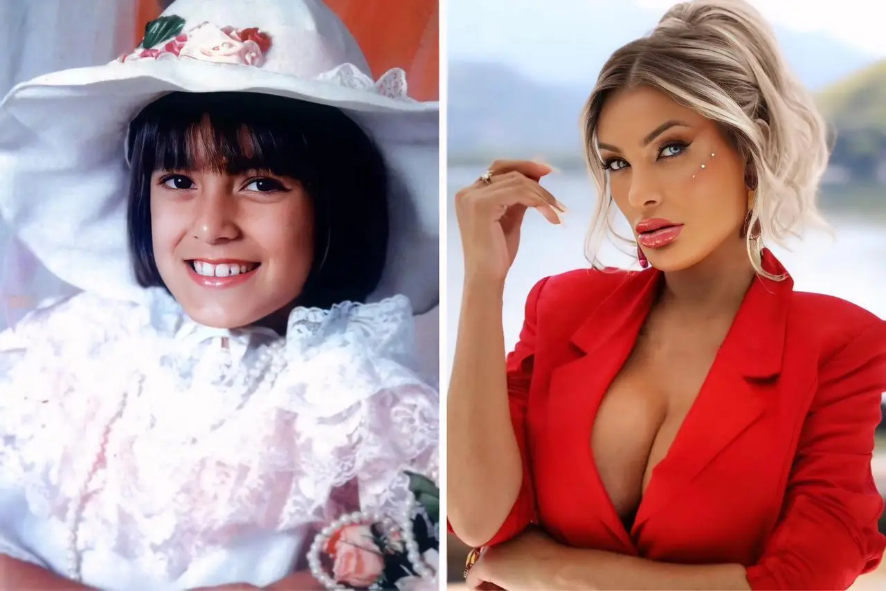 À esquerda Andressa Urach criança || À direita Andressa Urach em ensaio recente || Reprodução: Redes Sociais 