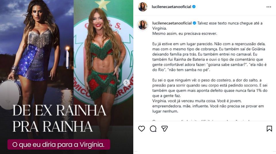 Publicação de Lucilene Caetano sobre Virginia nas redes sociais || Reprodução: Instagram 