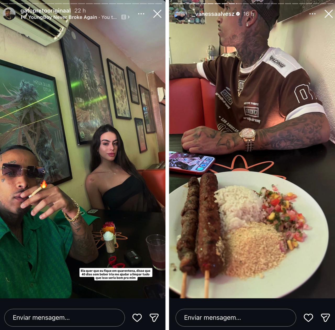 Gato Preto e Vanessa Lopes em stories recentes || Reprodução: Redes Sociais 