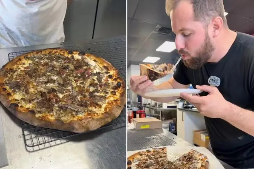 Pizza feita com carne de iguana viraliza após onda de frio derrubar répteis de árvores na Flórida. Foto: Reprodução / Redes sociais.