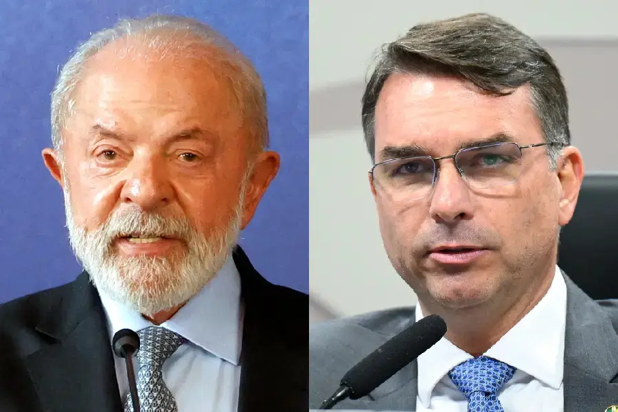 O presidente Luiz Inácio Lula da Silva e o senador Flávio Bolsonaro Foto: Tânia Rêgo/Agência Brasil/Andressa Anholete/Agência Senado