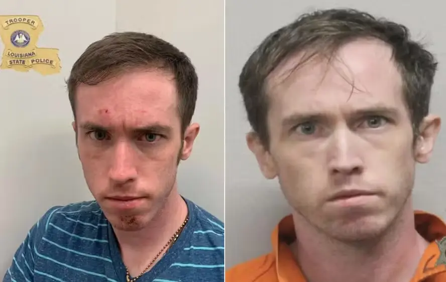 Rutledge Deas IV, em dois momentos de prisão pelo mesmo crime: finger ter deficiência para ter a fralda trocada — Foto: Reprodução/Louisiana State Police

