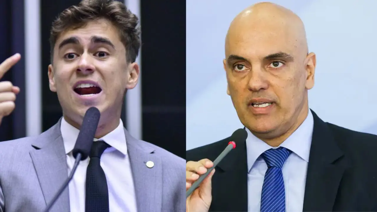 Nikolas Ferreira e Alexandre de Moraes (Foto: Zeca Ribeiro / Câmara dos Deputados/Marcelo Camargo/Agência Brasil)