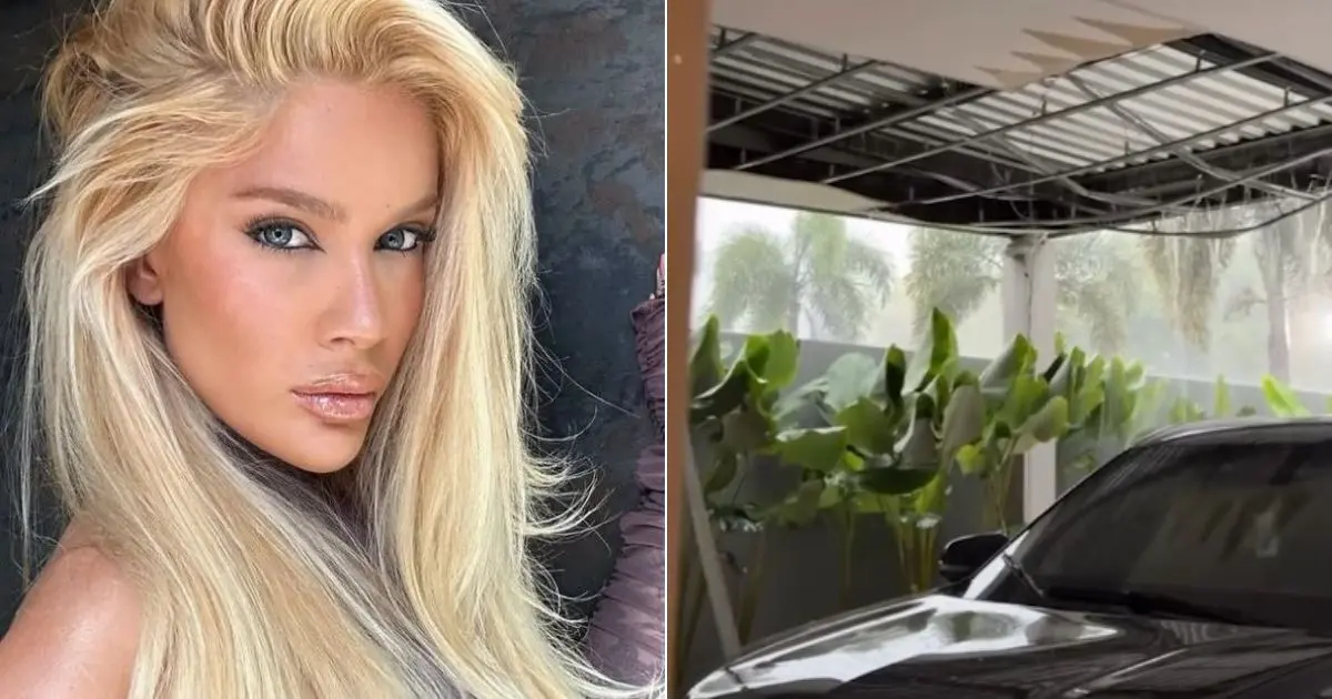 Karoline Lima mostra estragos em mansão após tempestade; parte do teto desabou
