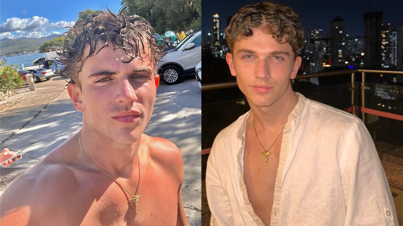 Fotos lado a lado mostram homem branco, sem barba, de olhos azuis e cabelo cacheado.