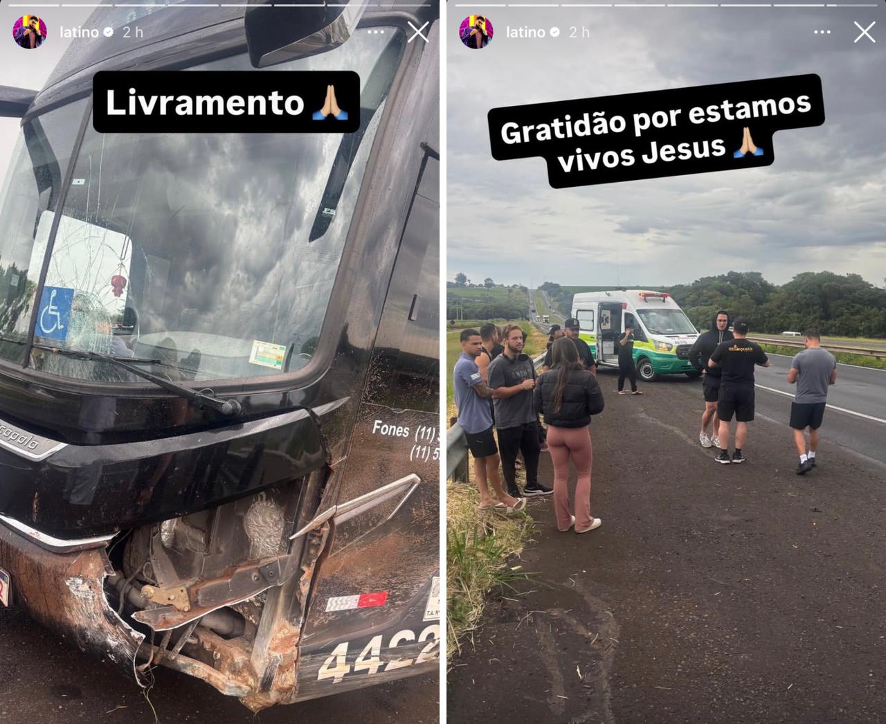 Publicações do cantor Latino após o acidente no interior de SP || Reprodução: Redes Sociais 