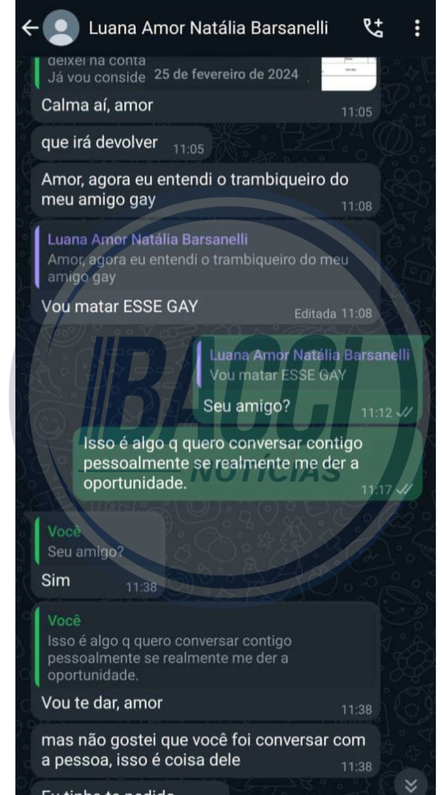 Conversa de Felipe Heystee se passando por Luana || Reprodução: Material BacciNoticias 