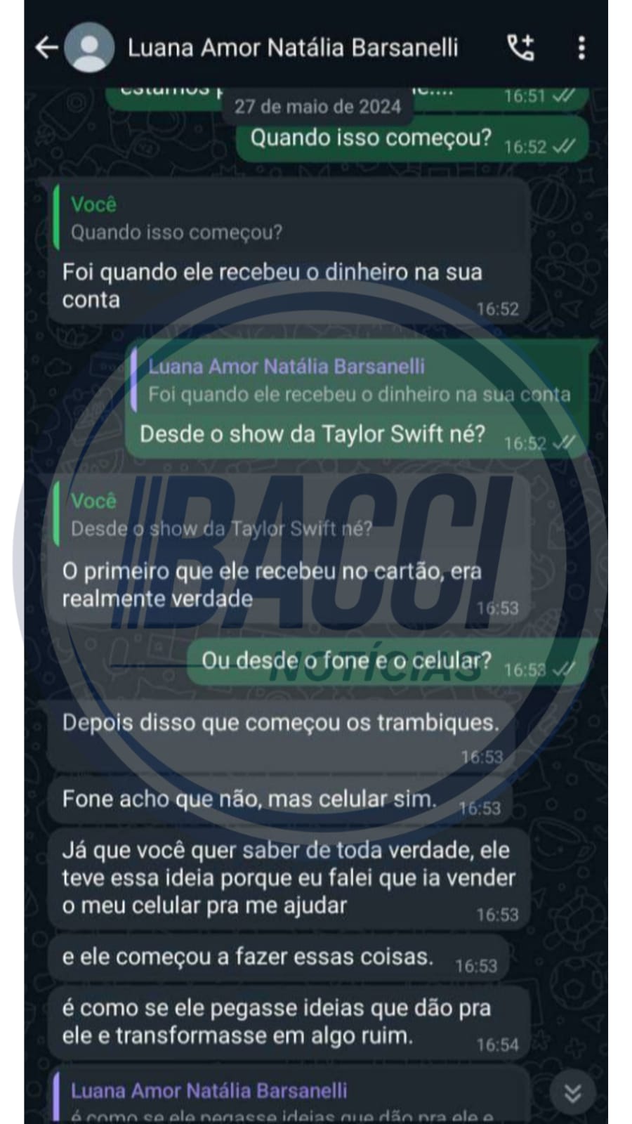 Conversa de Felipe Heystee se passando por Luana || Reprodução: Material BacciNoticias 
