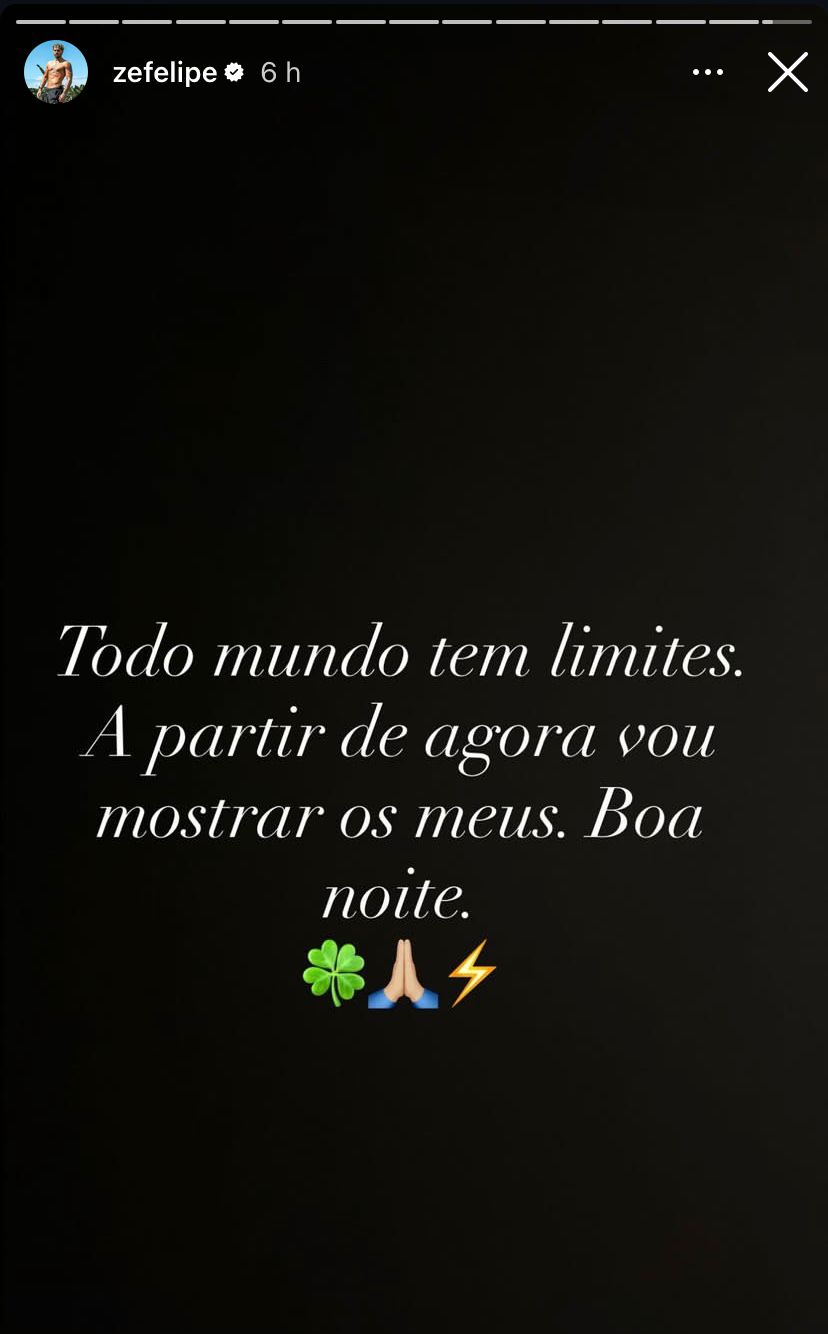 Mensagem de Zé Felipe publicada no fim da noite da última terça-feira (10) || Reprodução: Redes Sociais 