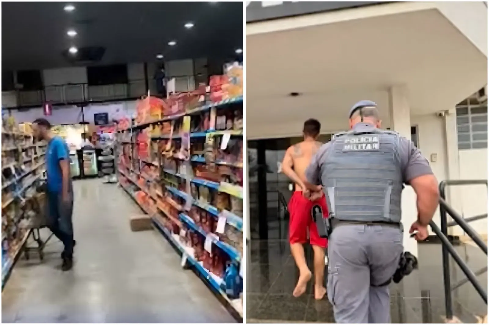 Homem é preso após assaltar supermercado completamente nu (Foto: TV Record)