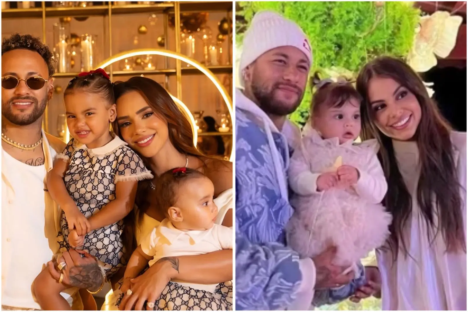 Bruna Biancari e Neymar ao lado das filhas Mavie e Mel | Neymar, Helena e Amanda Kimberlly (Foto: Reprodução/Redes sociais)