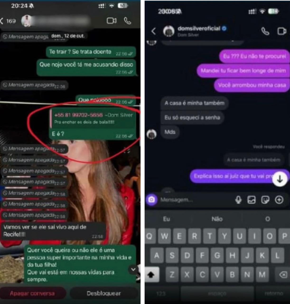 Ameaças do cantor Dom Silver contra ex-companheira || Reprodução: Redes Sociais