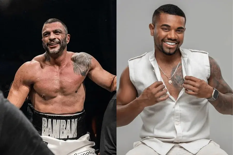 Davi Brito aparece com caixão em coletiva de luta contra o Bambam; vídeo