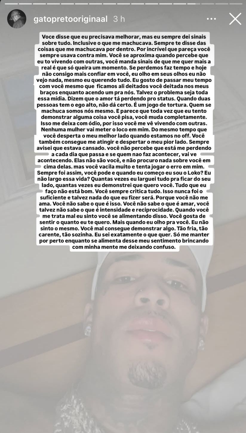 Primeira declaração de Gato Preto - Reprodução: Redes Sociais 