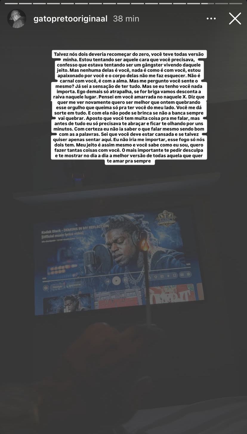 Primeira declaração de Gato Preto - Reprodução: Redes Sociais 