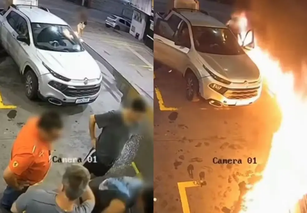 Homem foi preso após tentar incendiar combustível derramado em posto no Sul de Santa Catarina. Foto: Reprodução / Redes sociais.