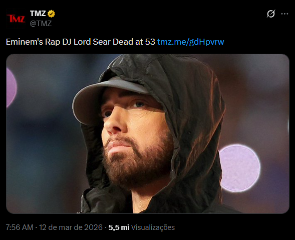 TMZ publicou foto de Eminem ao anunciar morte de músico