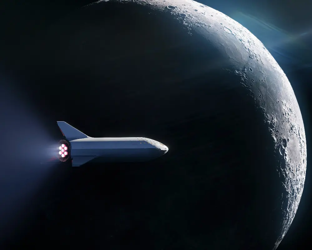 Ilustração de foguete próximo à Lua. (Reprodução / RawPixel)