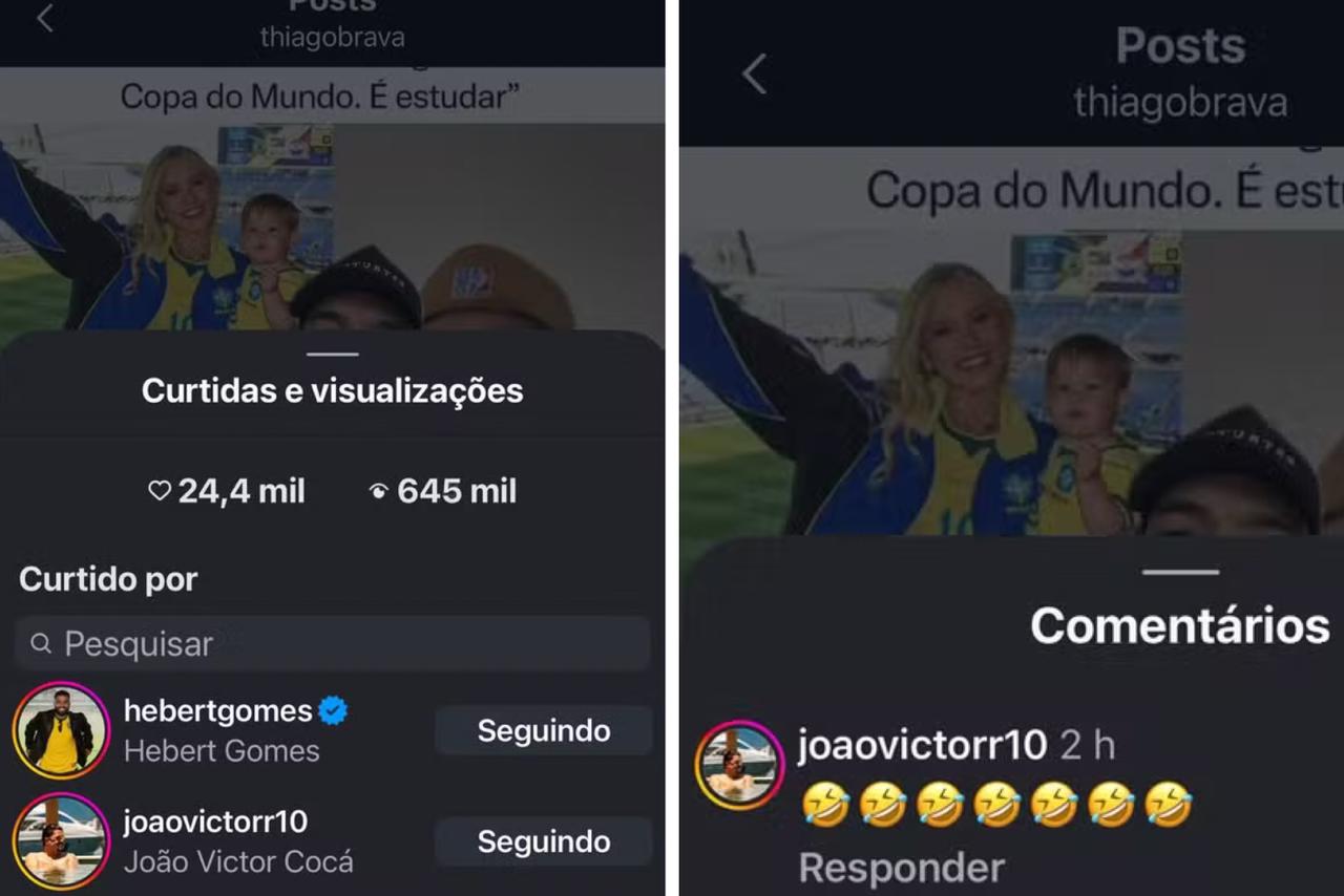 Interação de amigos de Zé e Virginia na publicação de Thiago Brava || Reprodução: Redes Sociais 